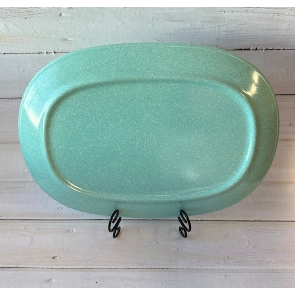 Vintage Texas Ware Melmac Oval Serving Platter Turquoise Speckled Mid Century - Picture 2 of 4